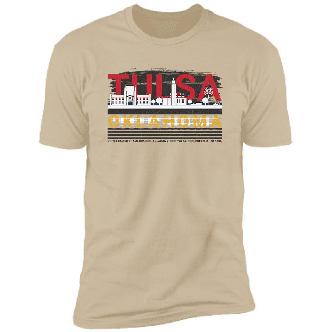 Tulsa, Oklahoma: Premium Short Sleeve T-Shirt Featuring City Colors - Expressive DeZien
