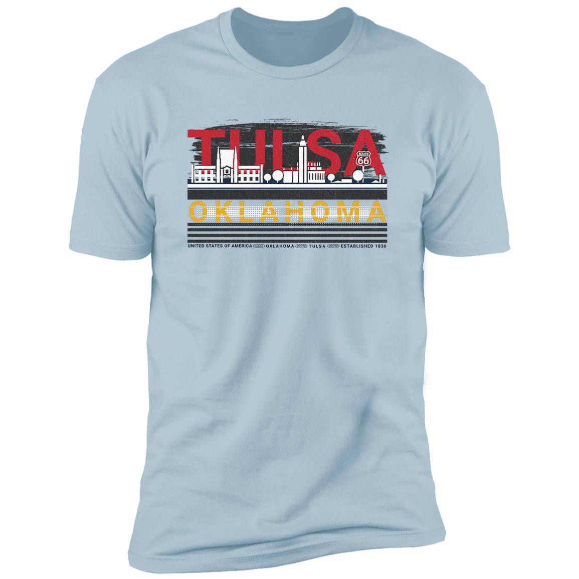 Tulsa, Oklahoma: Premium Short Sleeve T-Shirt Featuring City Colors - Expressive DeZien
