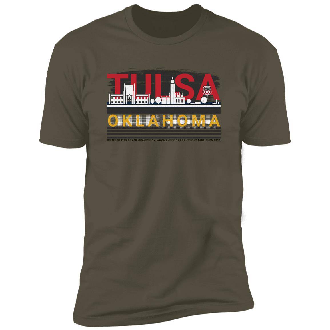 Tulsa, Oklahoma: Premium Short Sleeve T-Shirt Featuring City Colors - Expressive DeZien