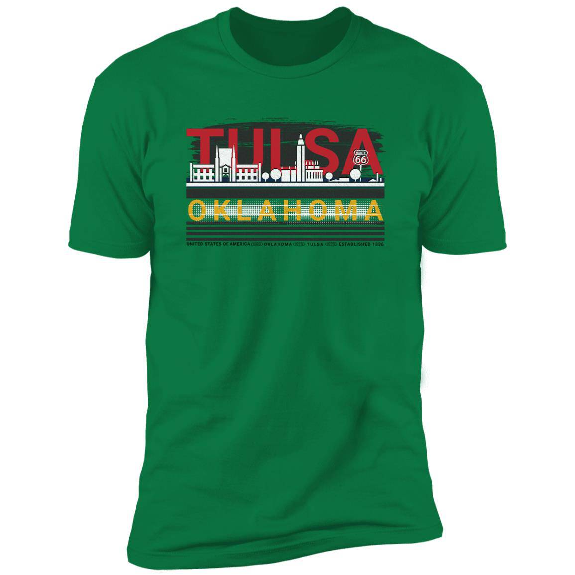 Tulsa, Oklahoma: Premium Short Sleeve T-Shirt Featuring City Colors - Expressive DeZien