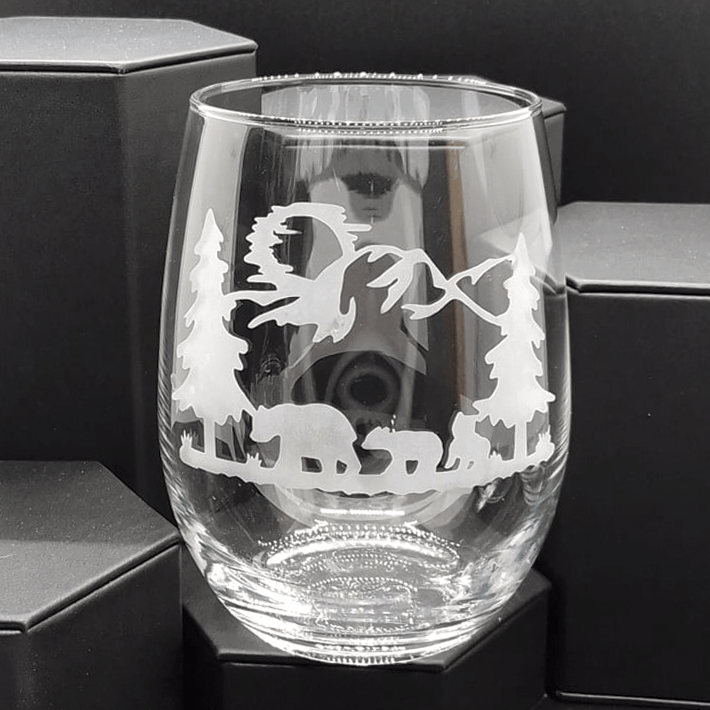 Three Bears Sandblast Etched Stemless Wine Glass 20.5oz - Expressive DeZien