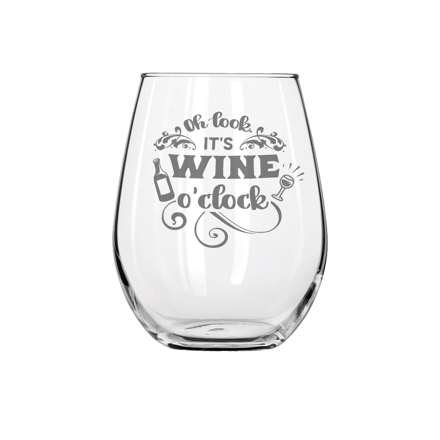 Oh Look It's Wine O'Clock Etched Stemless Wine Glass 20.5oz - Expressive DeZien
