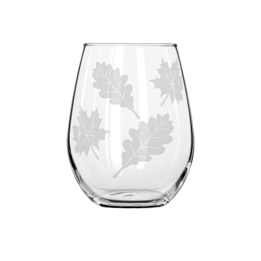Fall Leaves Etched Stemless Wine Glass 20.5oz - Expressive DeZien 