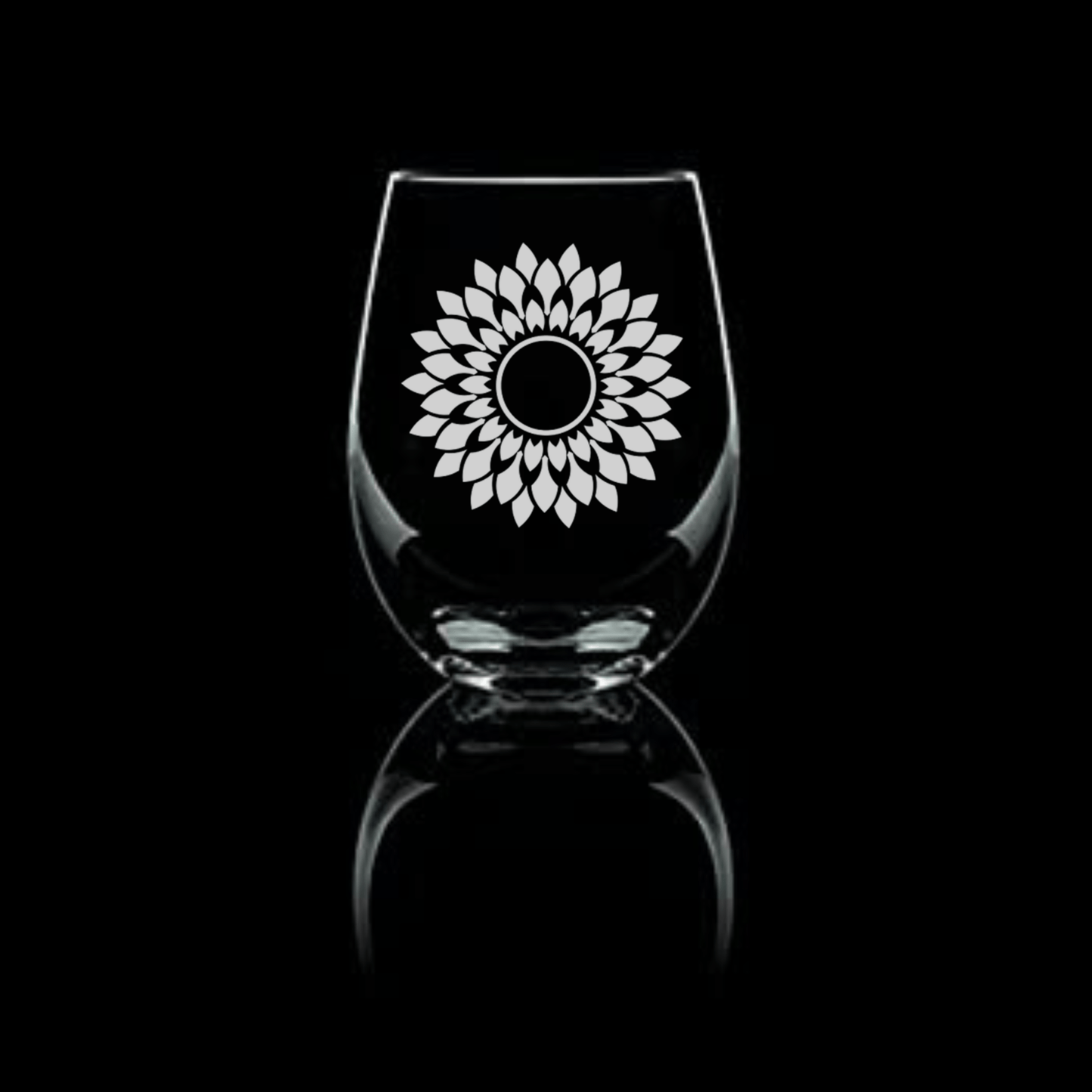 Elegant Etched Sunflower 20.5oz Stemless Wine Glasses (2 Styles) - Expressive DeZien