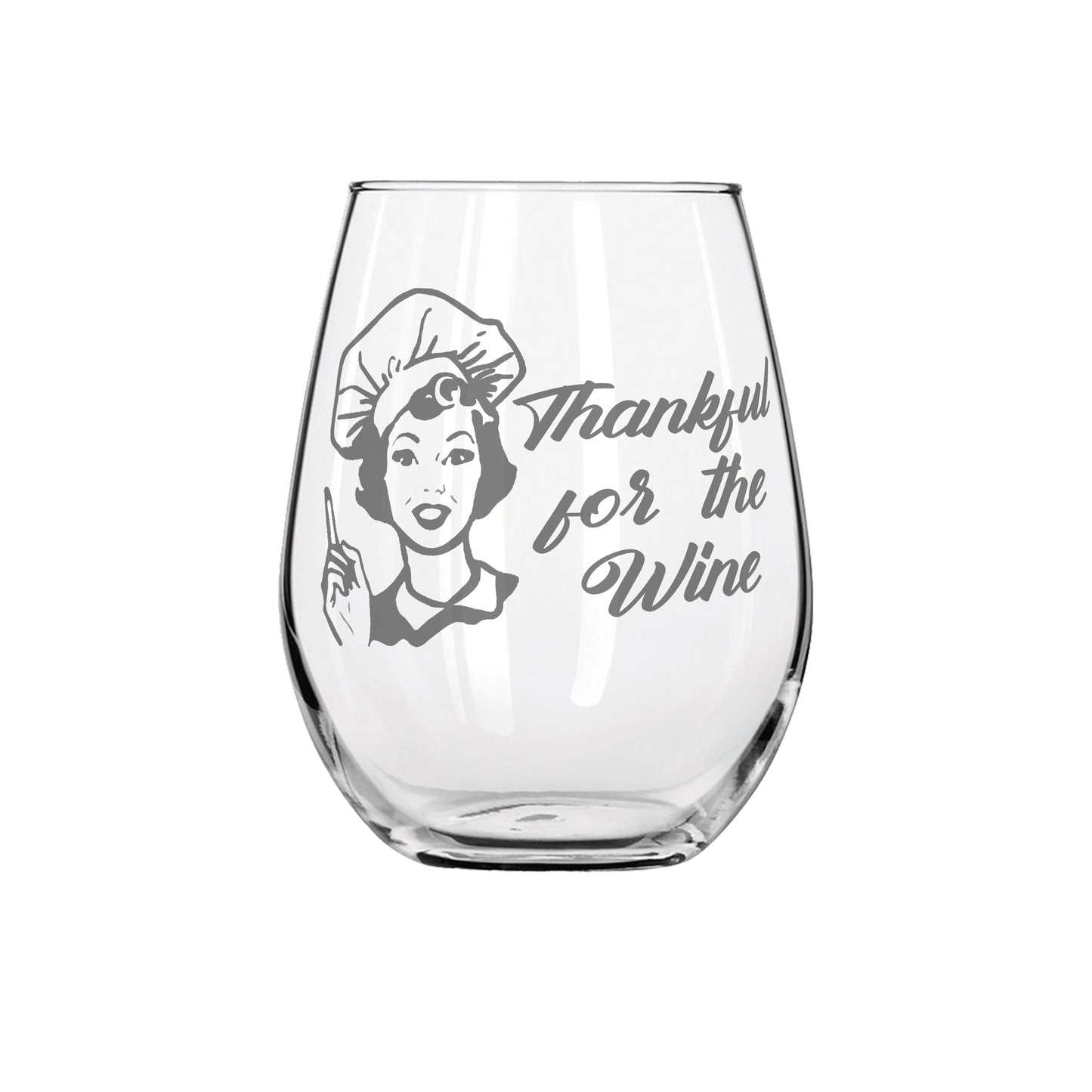 Thankful for the Wine Sandblast Etched Stemless Wine Glass 20.5oz - Expressive DeZien