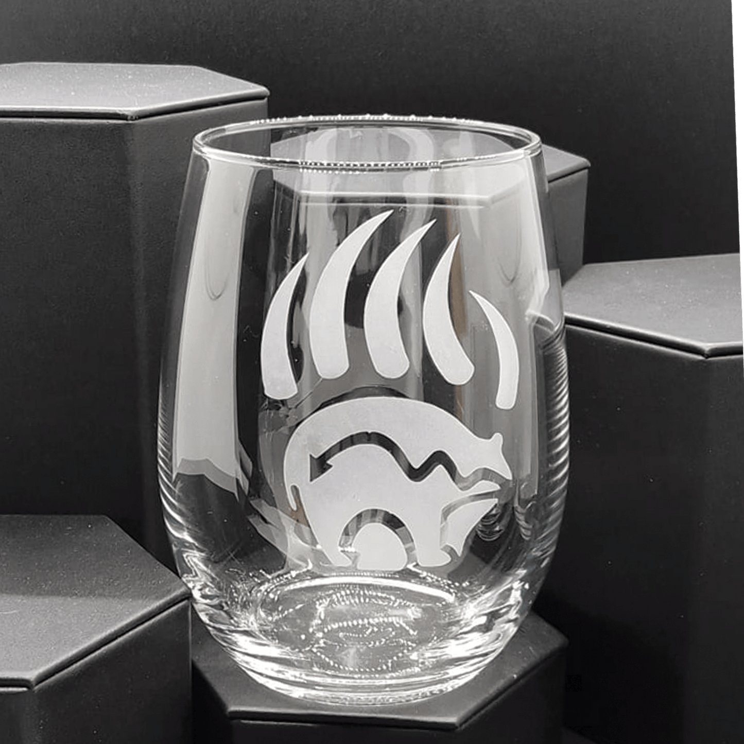 Etched Bear Claw Stemless Wine Glass 20.5oz - Expressive DeZien