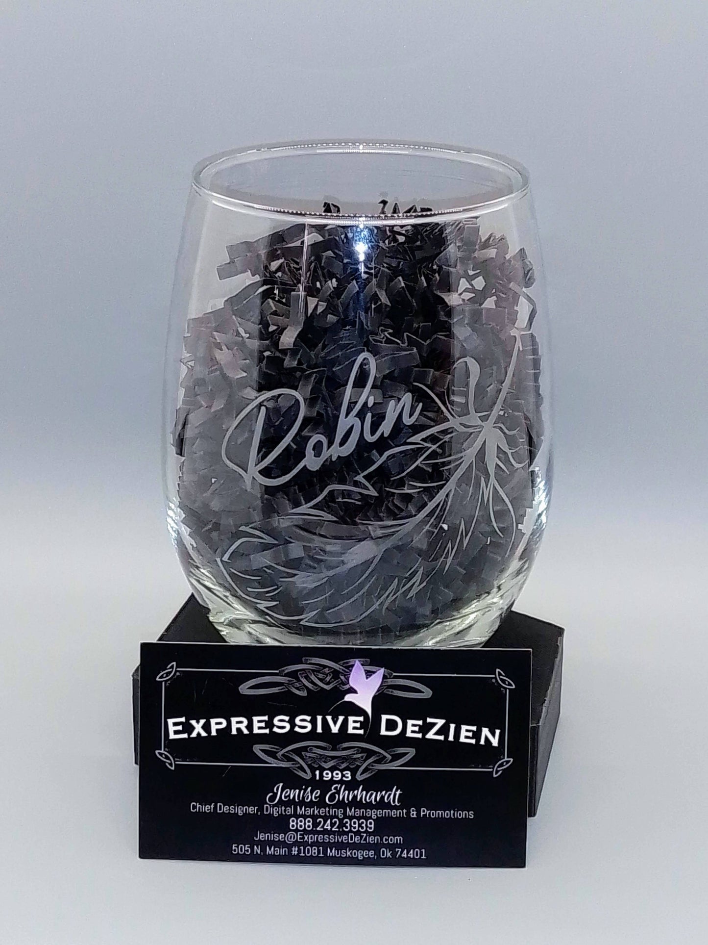 Feather Etched Stemless Wine Glass 20.5oz - Expressive DeZien