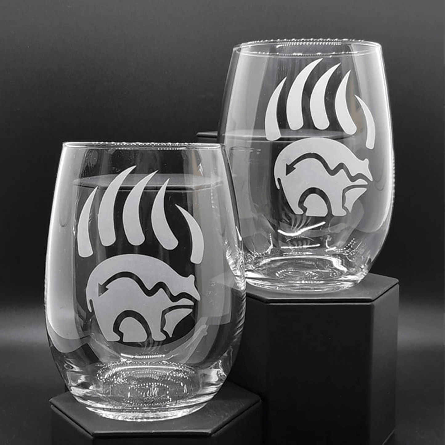 Etched Bear Claw Stemless Wine Glass 20.5oz - Expressive DeZien