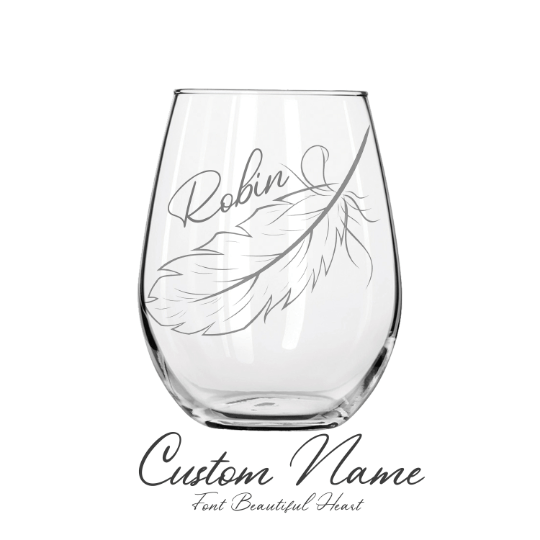 Feather Etched Stemless Wine Glass 20.5oz - Expressive DeZien