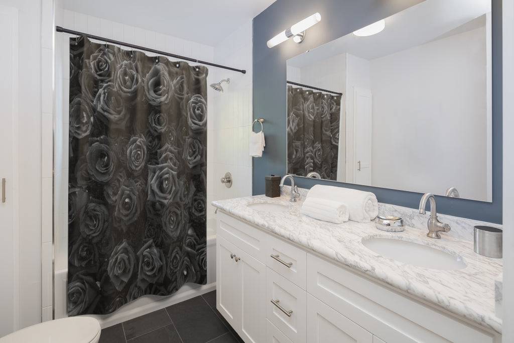 Black Monochrome Roses Shower Curtain - Expressive DeZien