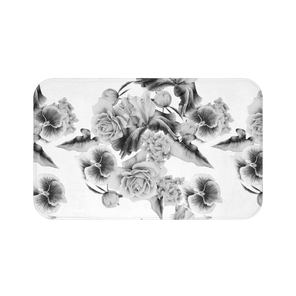 Monochrome Watercolor Flowers Bath Mat - Expressive DeZien