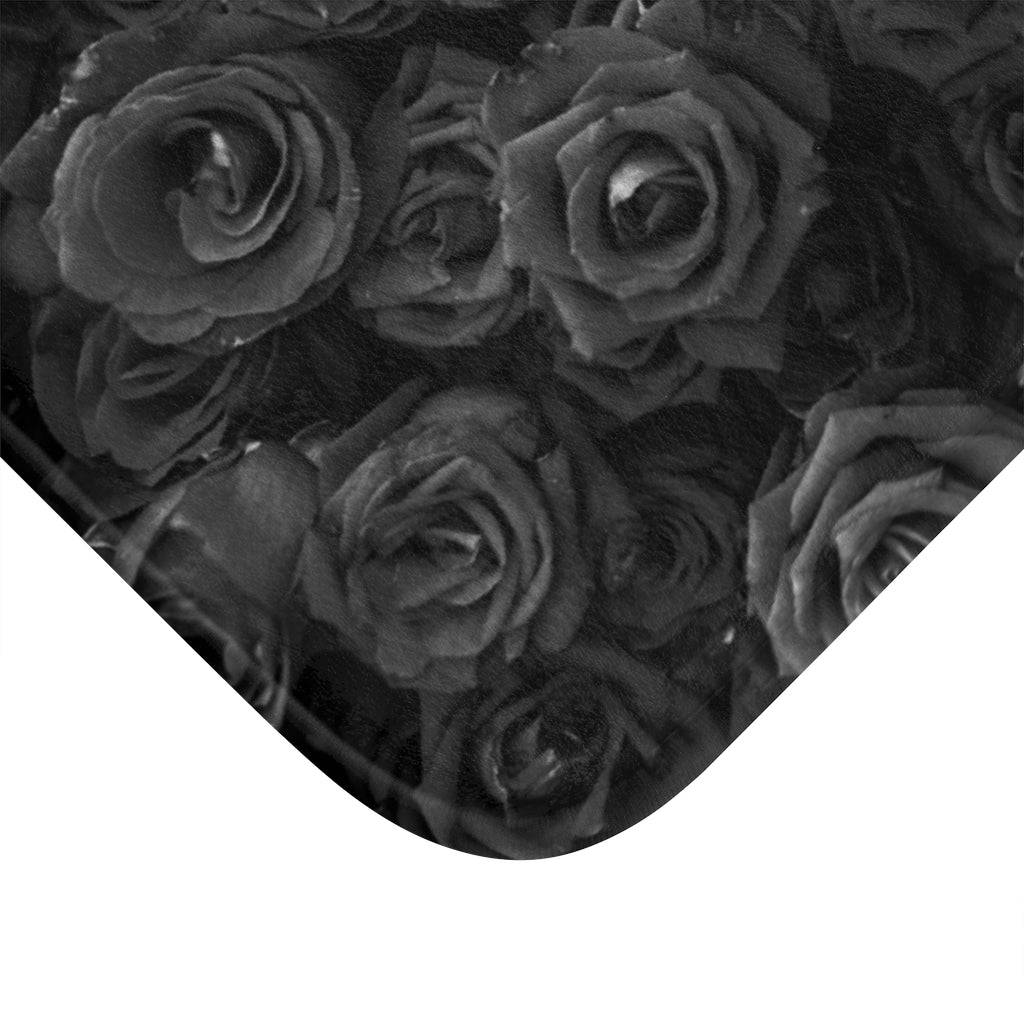 Black Monochrome Roses Bath Mat - Expressive DeZien