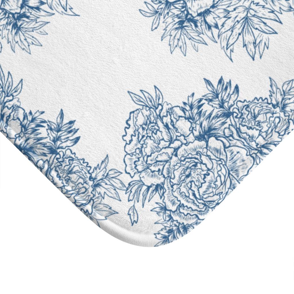 Peony Flowers Blue Bath Mat - Expressive DeZien