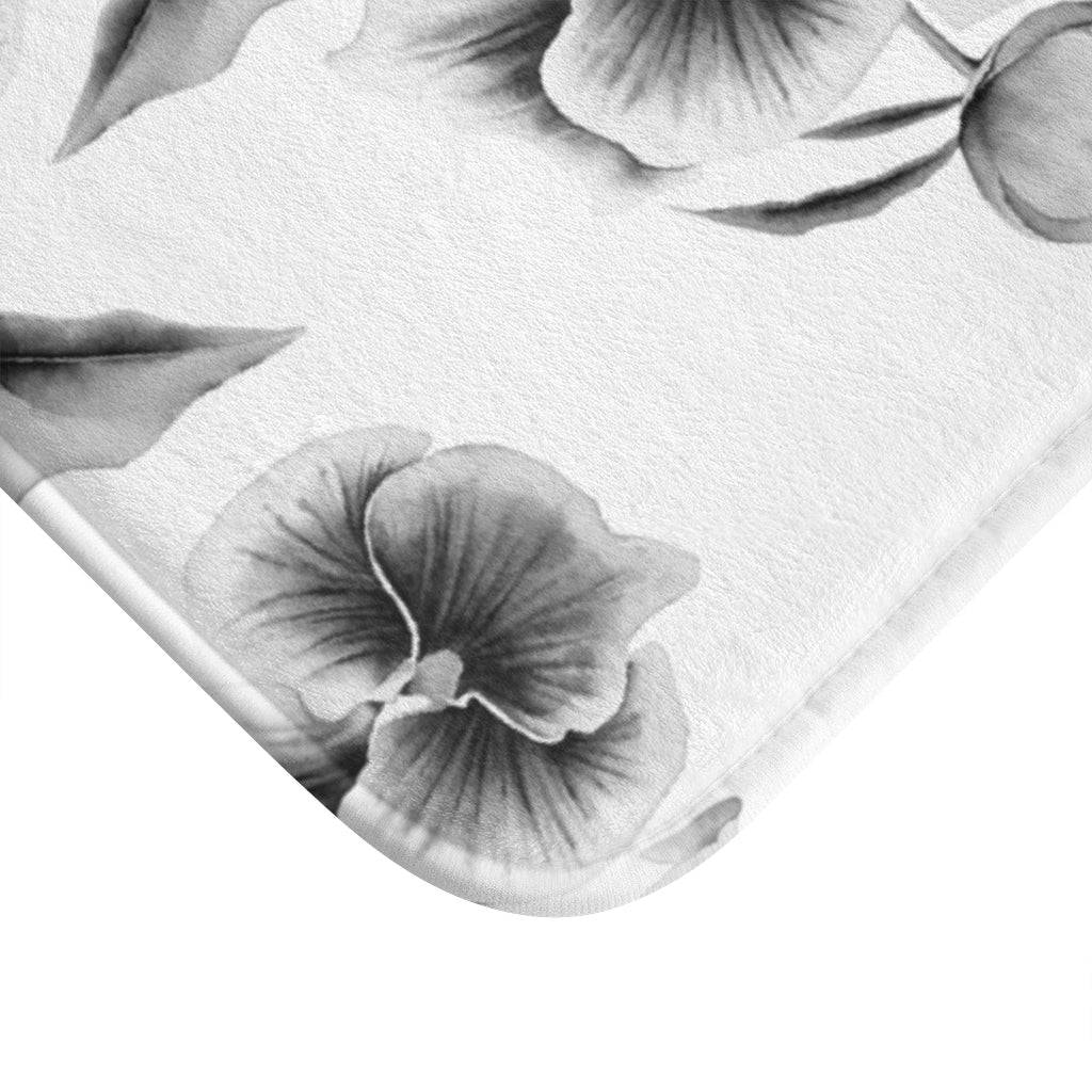 Monochrome Watercolor Flowers Bath Mat - Expressive DeZien