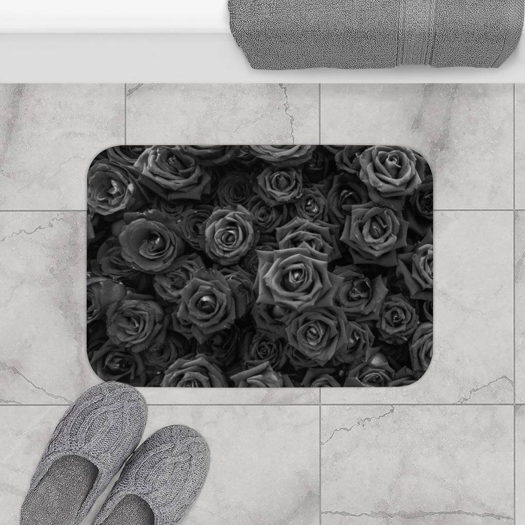 Black Monochrome Roses Bath Mat - Expressive DeZien