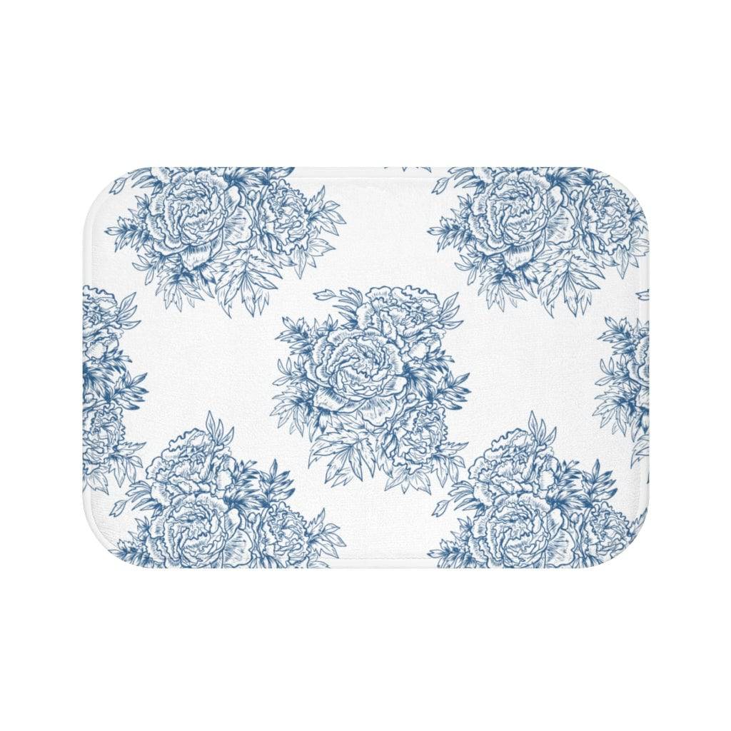 Peony Flowers Blue Bath Mat - Expressive DeZien