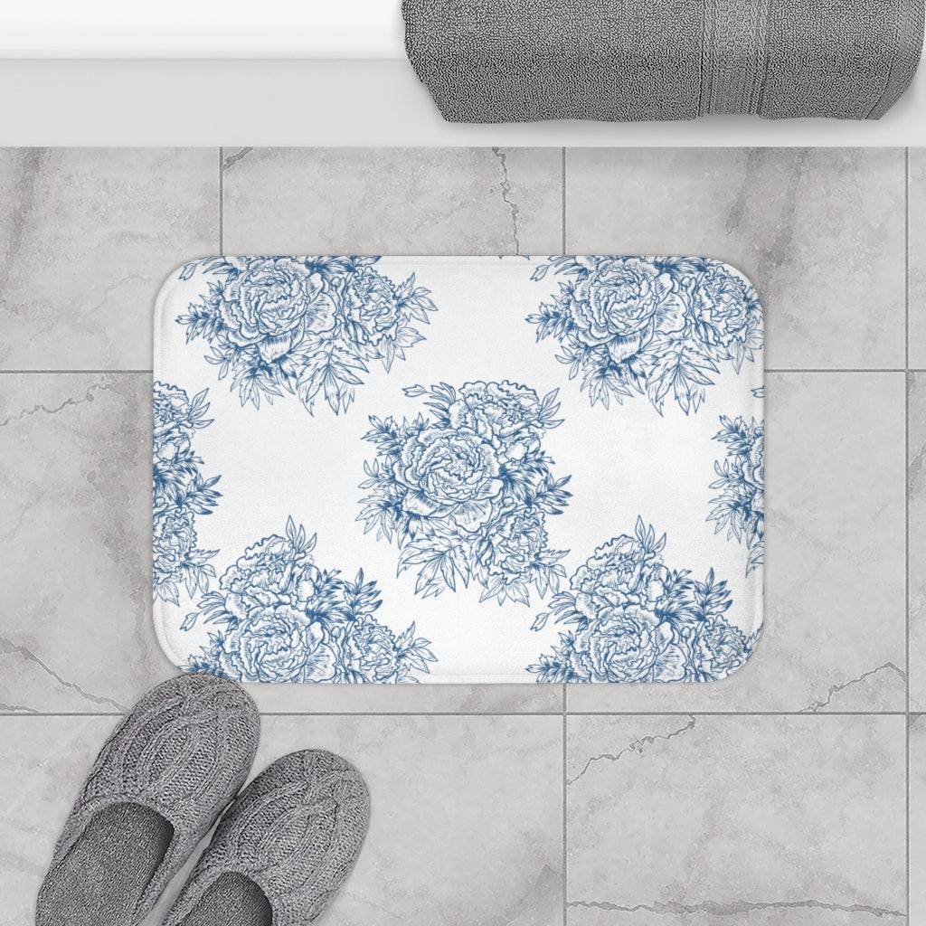 Peony Flowers Blue Bath Mat - Expressive DeZien