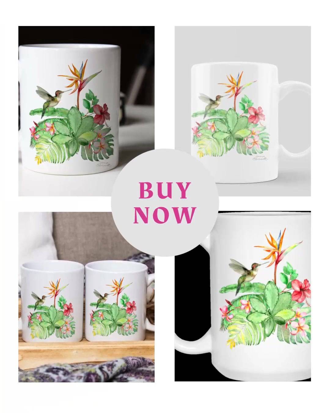 Tropical Hummingbird Ceramic Mug 15oz - Expressive DeZien