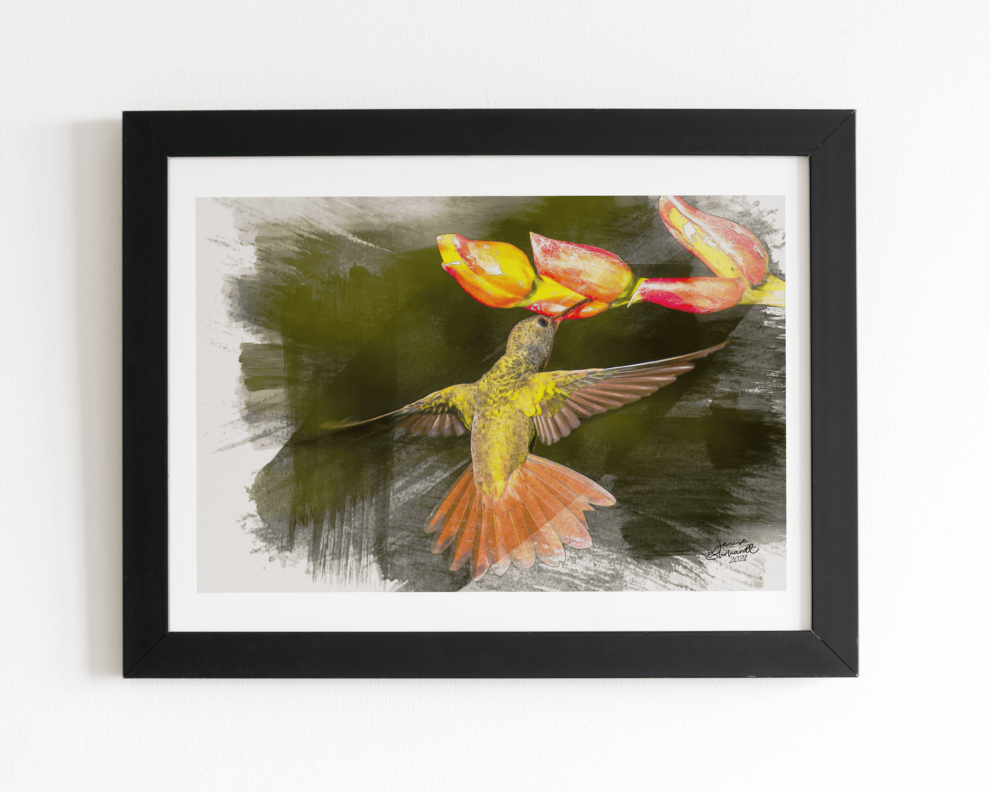 Watercolor 16x12 Sunset Hummingbird, 2021 - Expressive DeZien