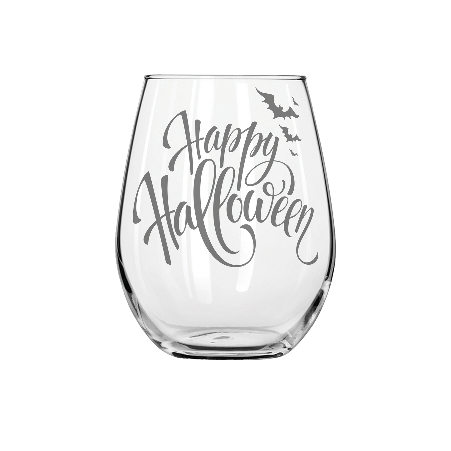 Halloween with Bats Etched Stemless Wine Glass 20.5oz - Expressive DeZien