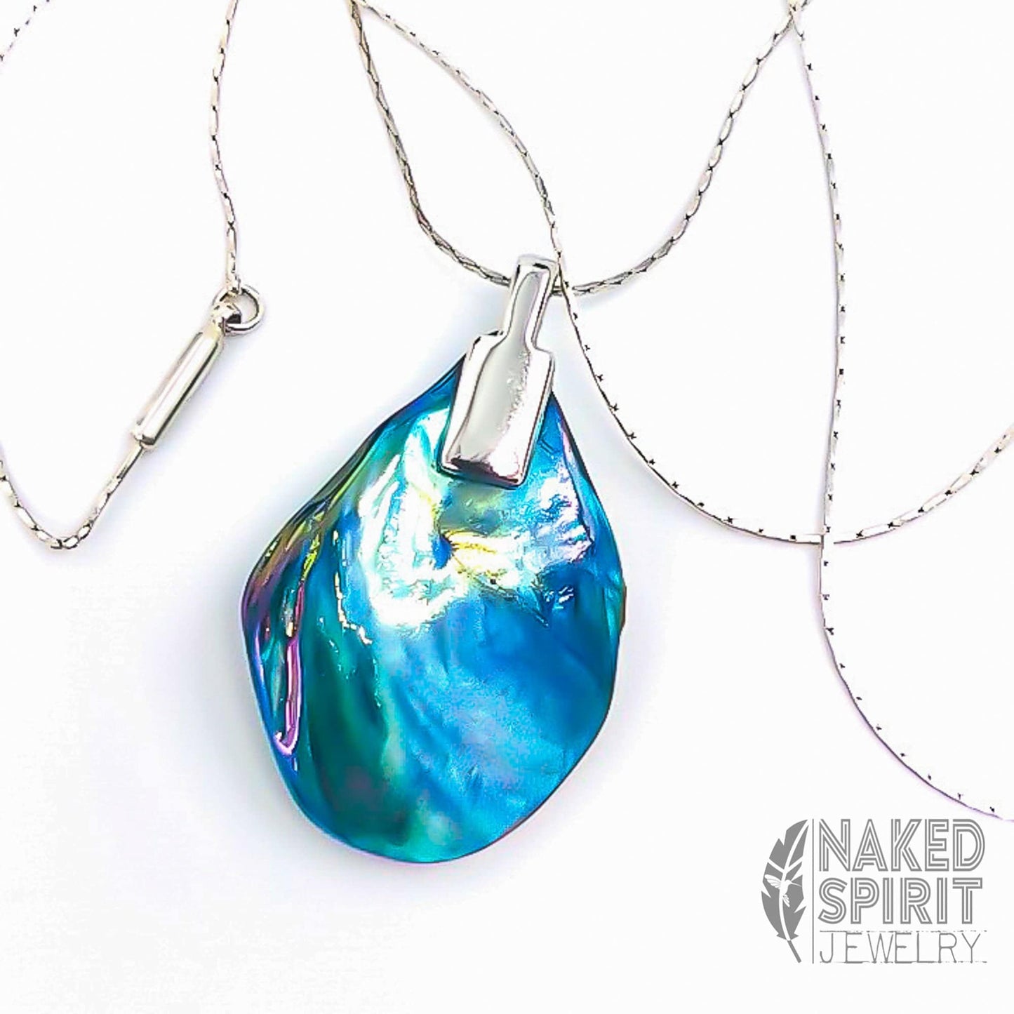 Blue Aurora Borealis Shell Teardrop Pendant - Expressive DeZien