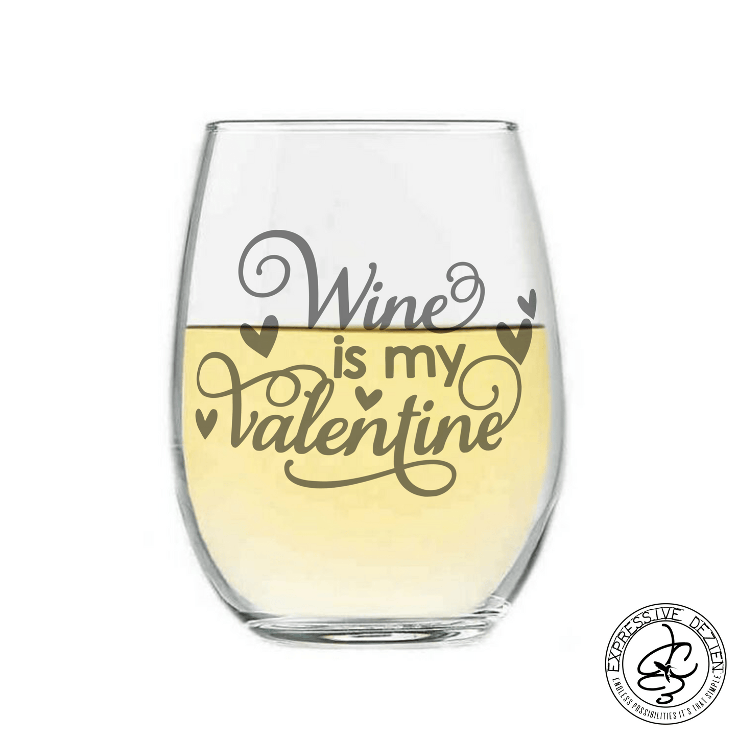 Etched Stemless Wine Glass Wine is my Valentine 20.5oz Sweetheart Valentine’s Day Gift - Expressive DeZien