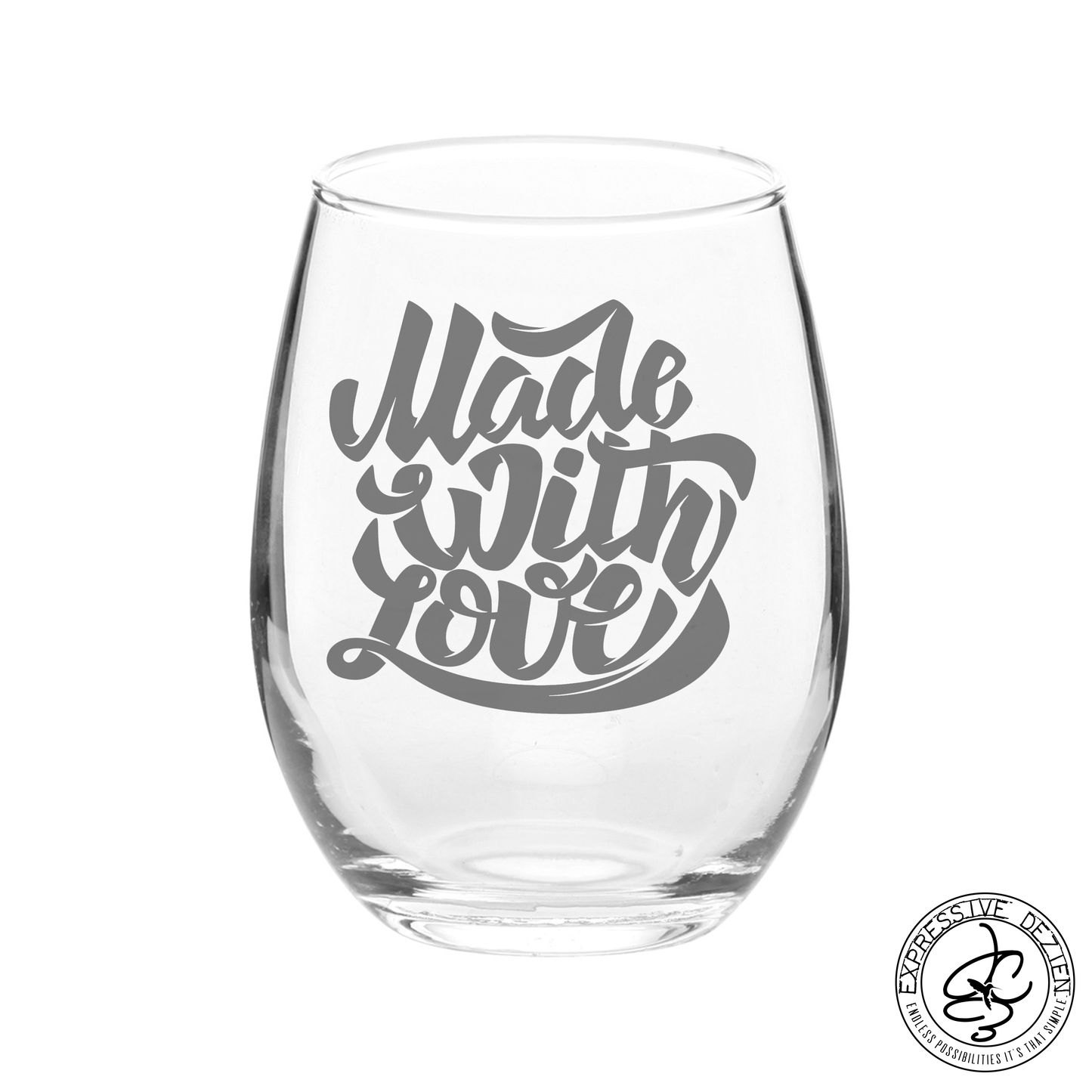 Etched Stemless Wine Glass Boldly Made with Love 20.5oz Sweetheart Valentine’s Day Gift - Expressive DeZien