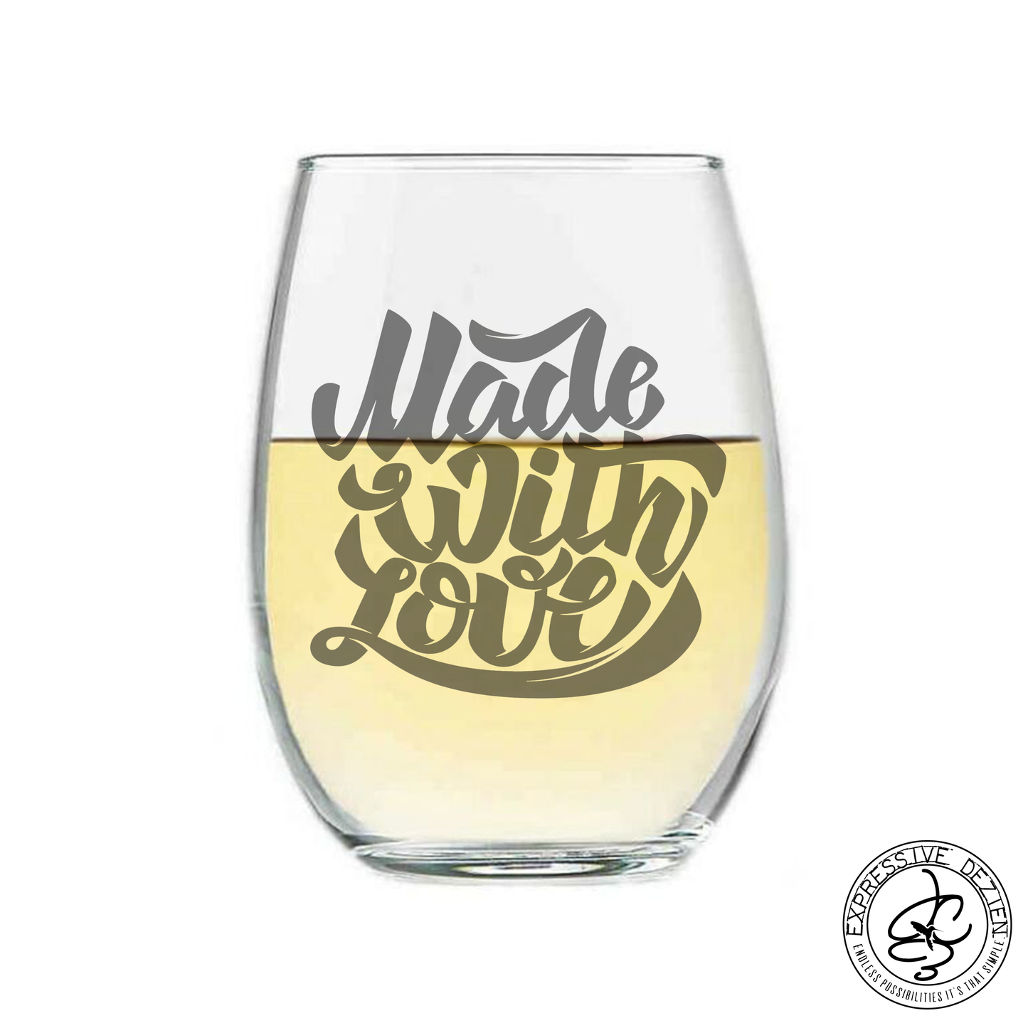 Etched Stemless Wine Glass Boldly Made with Love 20.5oz Sweetheart Valentine’s Day Gift - Expressive DeZien