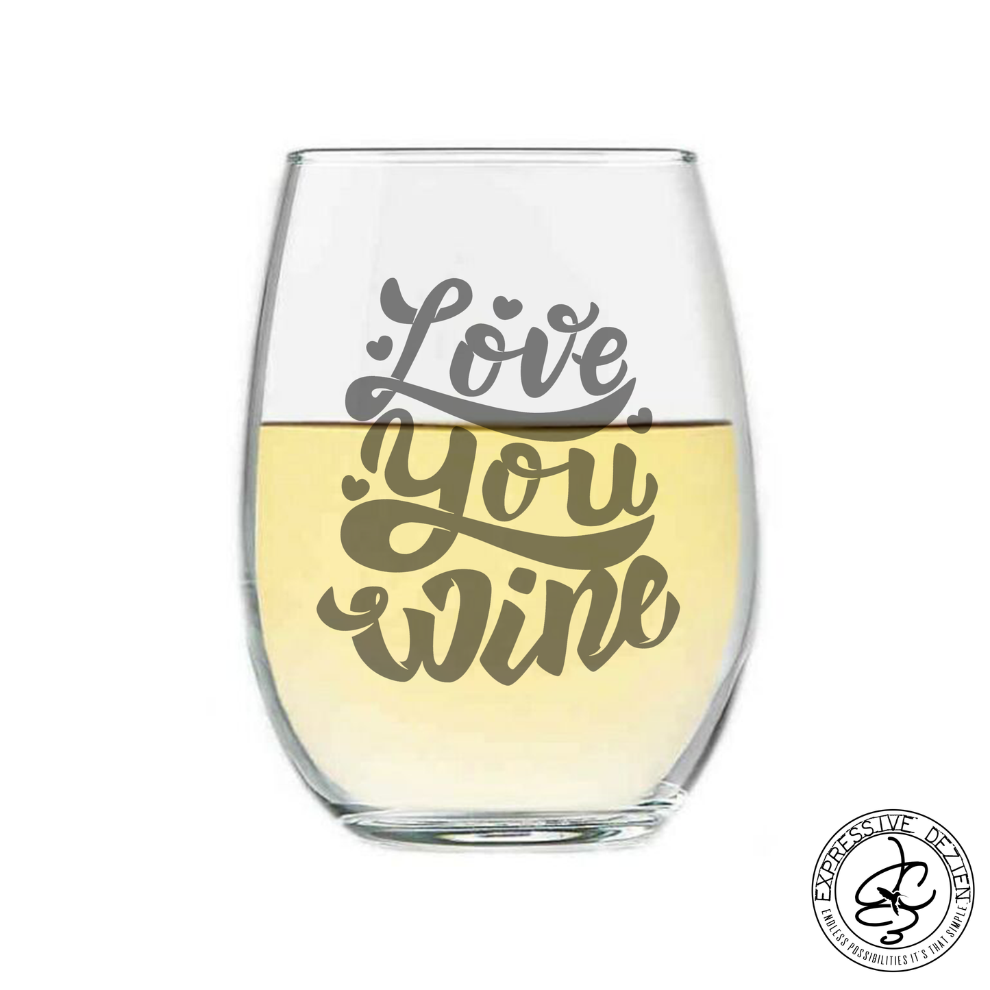 Love You Wine 20.5oz Stemless Wine Glasses Sweetheart Valentines Day Gift - Expressive DeZien