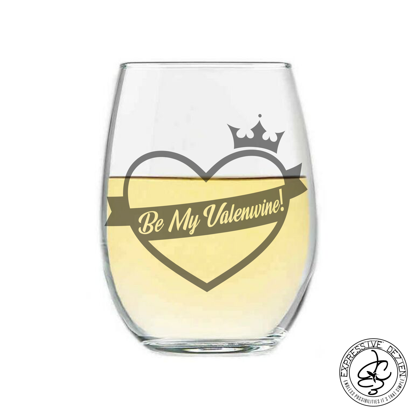 Etched Stemless Wine Glass Be my Valenwine 20.5oz Sweetheart Valentine’s Day Gift - Expressive DeZien