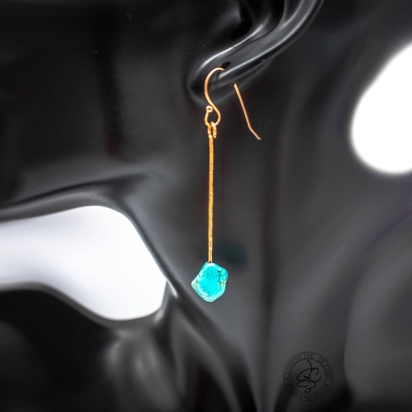 Turquoise and Hammered Copper Chunky Long Skinny Bead Dangle Earrings Native inspired and Created - Expressive DeZien