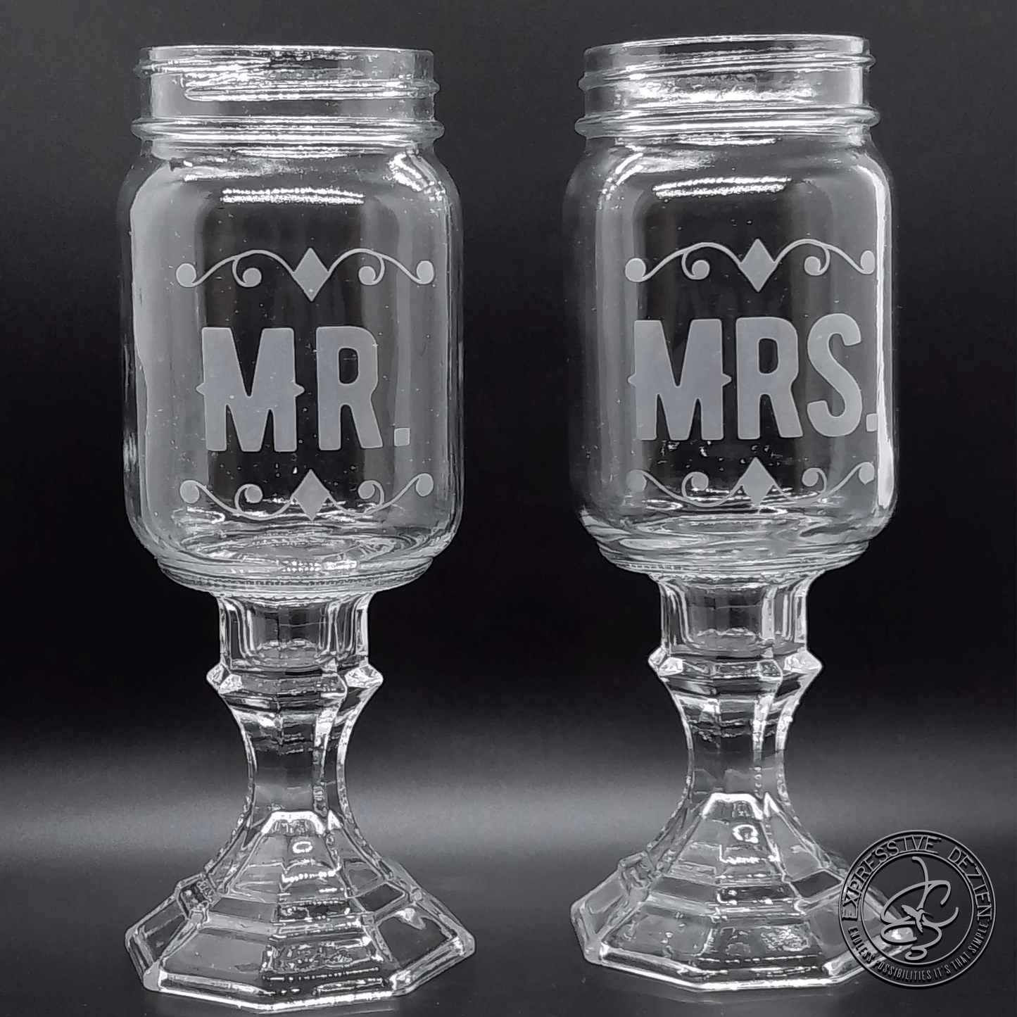 Unique Handmade Sandblasted Etched Wine Glasses with Jute & Crinkle Paper Packaging - Expressive DeZien
