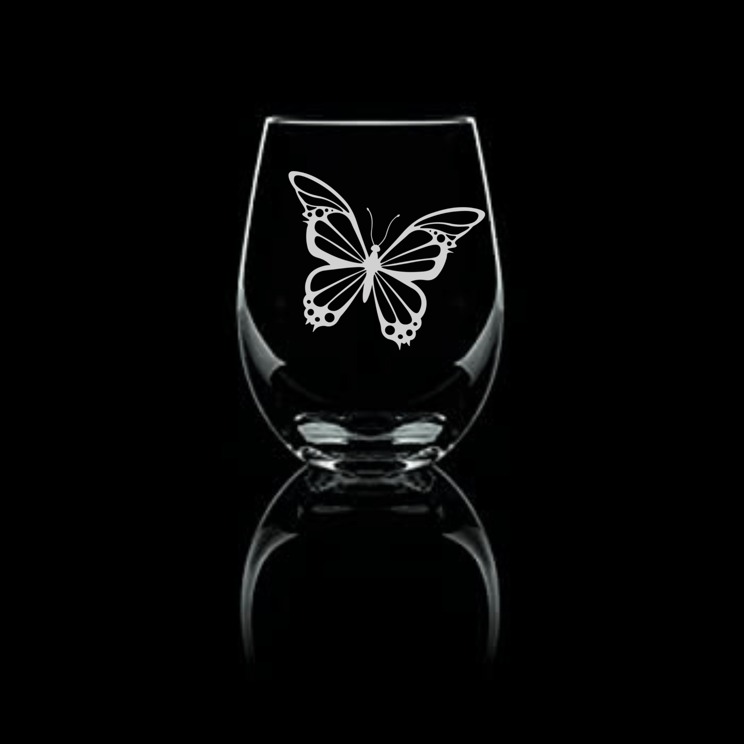 Etched Butterfly Stemless Wine Glass 20.5oz V1 - Expressive DeZien