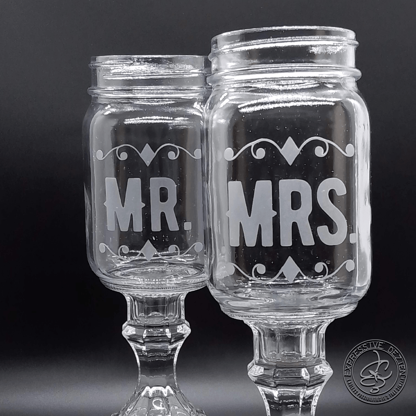 Unique Handmade Sandblasted Etched Wine Glasses with Jute & Crinkle Paper Packaging - Expressive DeZien