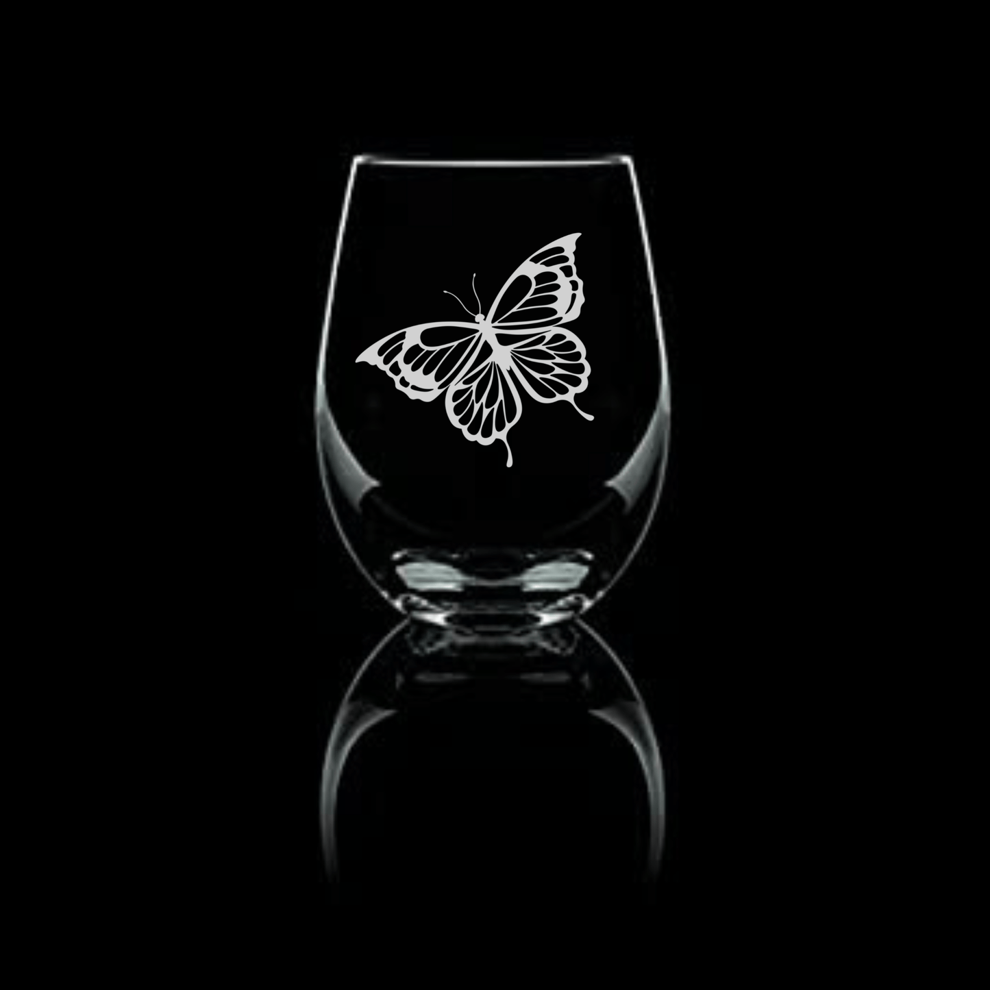 Etched Butterfly Stemless Wine Glass 20.5oz V2 - Expressive DeZien 