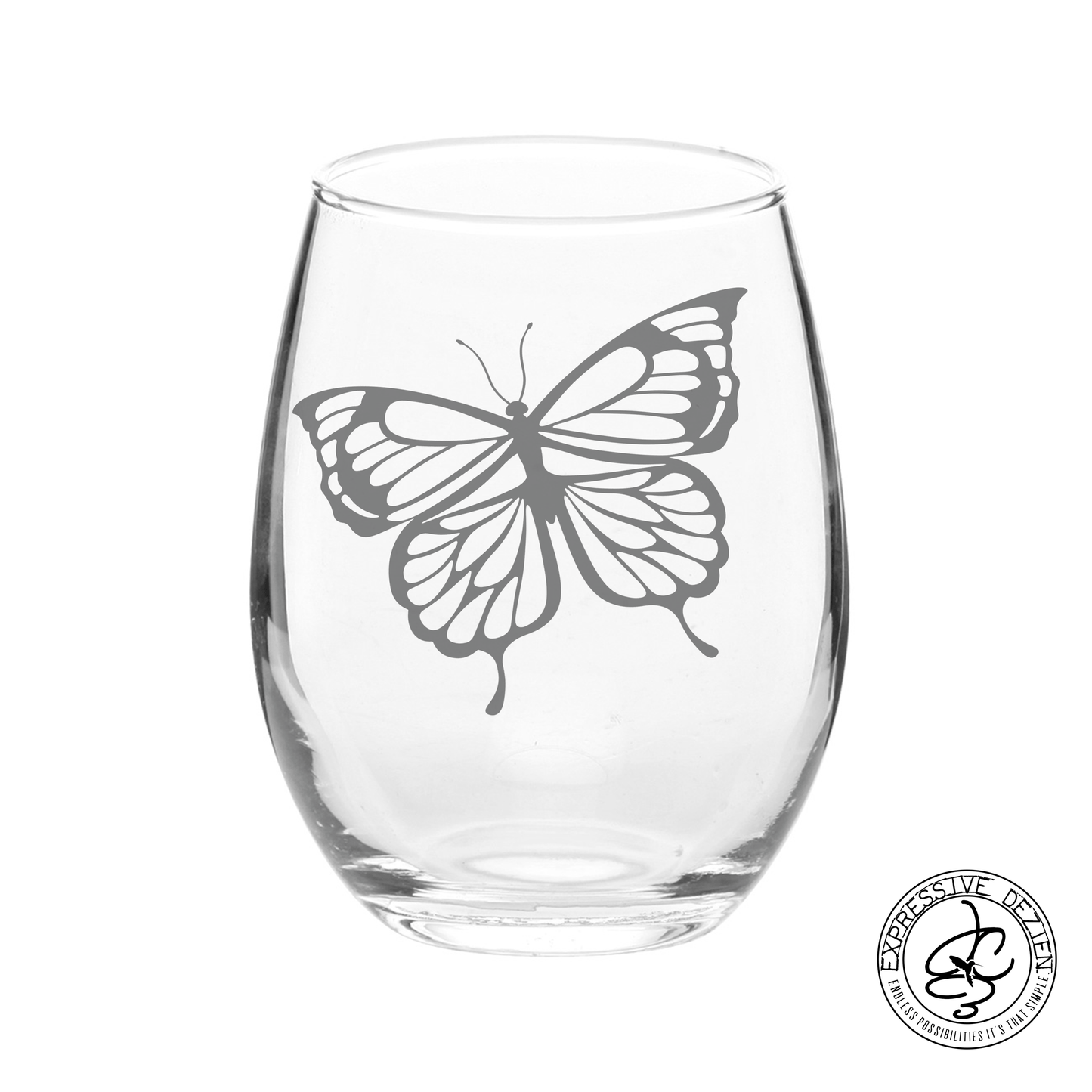 Etched Butterfly Stemless Wine Glass 20.5oz V2 - Expressive DeZien