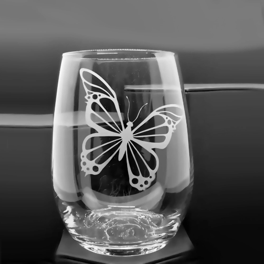 Etched Butterfly Stemless Wine Glass 20.5oz V1 - Expressive DeZien