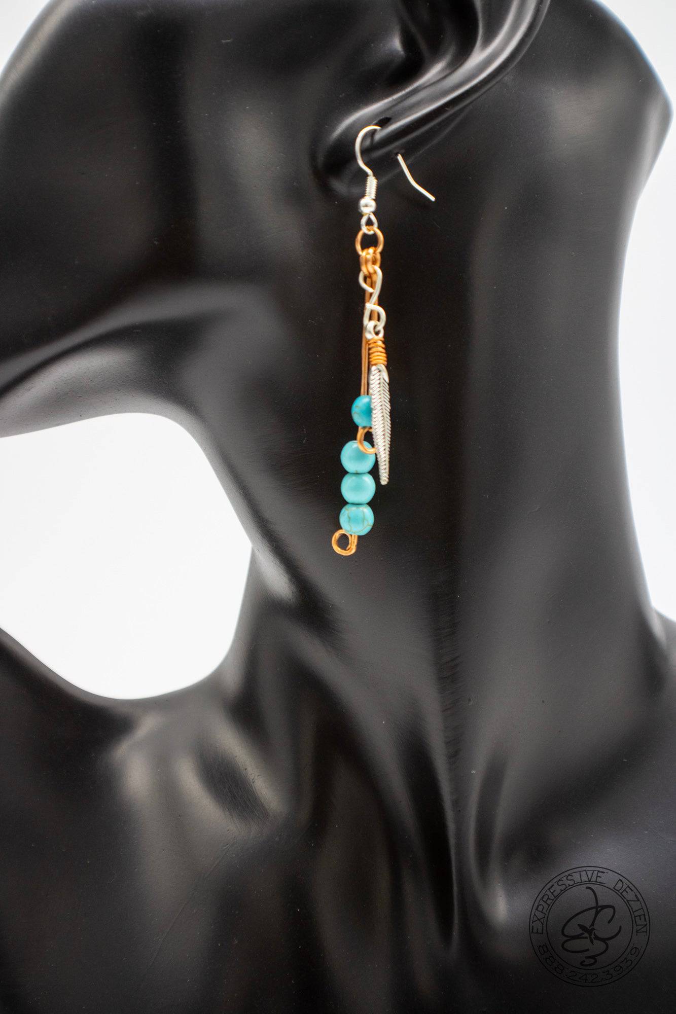 Long Feather 4 Bead Skinny Dangle Earrings Native inspired and Created - Expressive DeZien