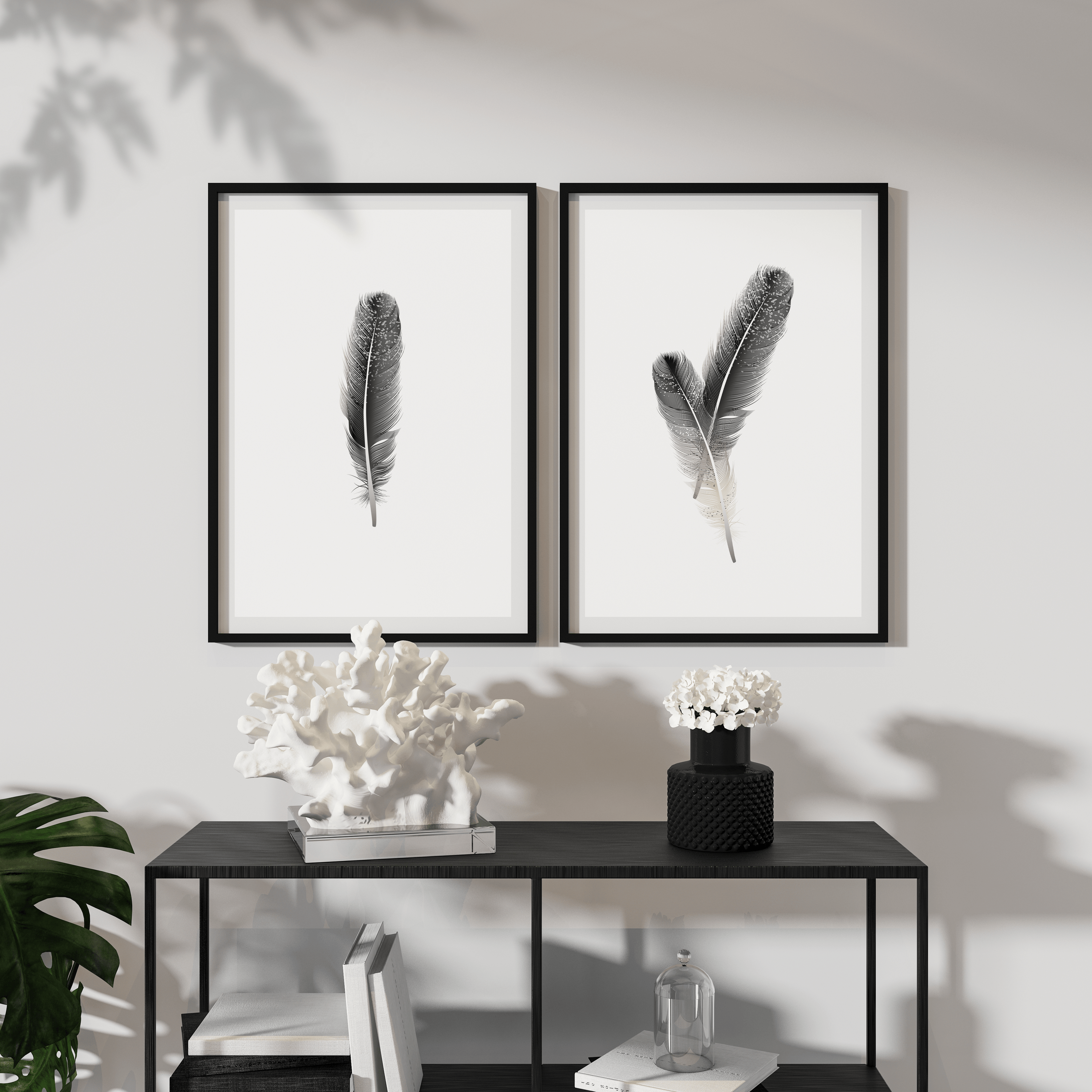 Feathers Set of 2 One single Feather and one with two Feathers Art - Expressive DeZien