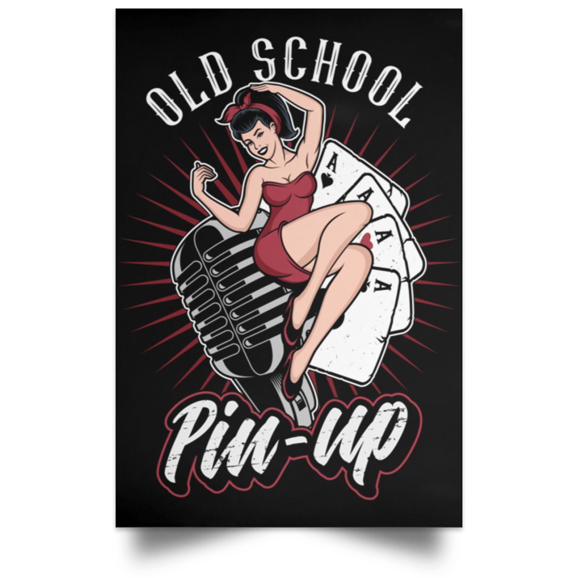 Old School Pin-Up Girl, Microphone 4 Aces Poster Print - Expressive DeZien