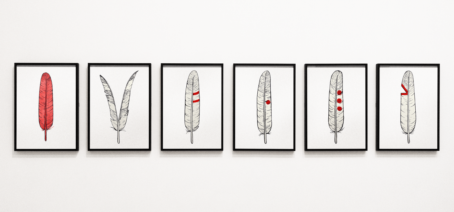 Feathers Set of 6 Colored Pencil Watercolor Print - Expressive DeZien