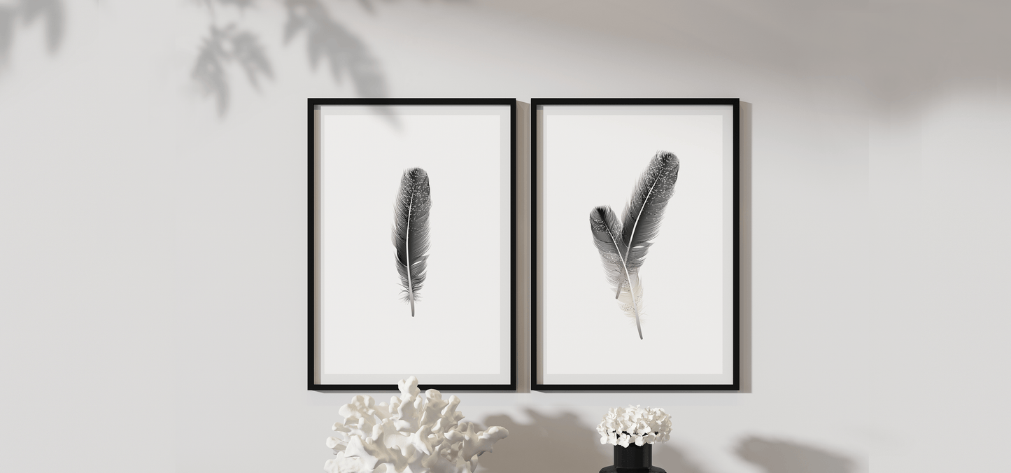 Feathers Set of 2 One single Feather and one with two Feathers Art - Expressive DeZien