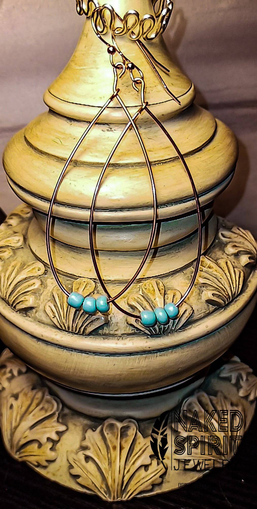 Copper Turquoise Three Beaded Teardrop Hoop Earrings - Expressive DeZien