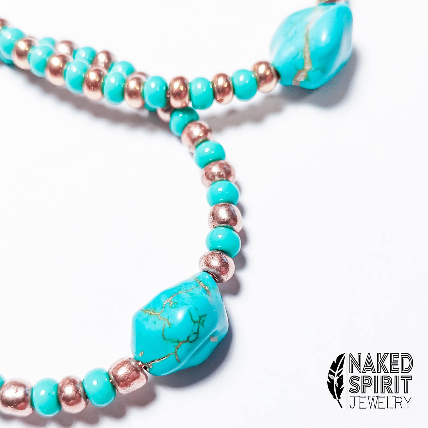 Beaded Copper & Turquoise Chunky Teardrop Hoop Earrings - Expressive DeZien