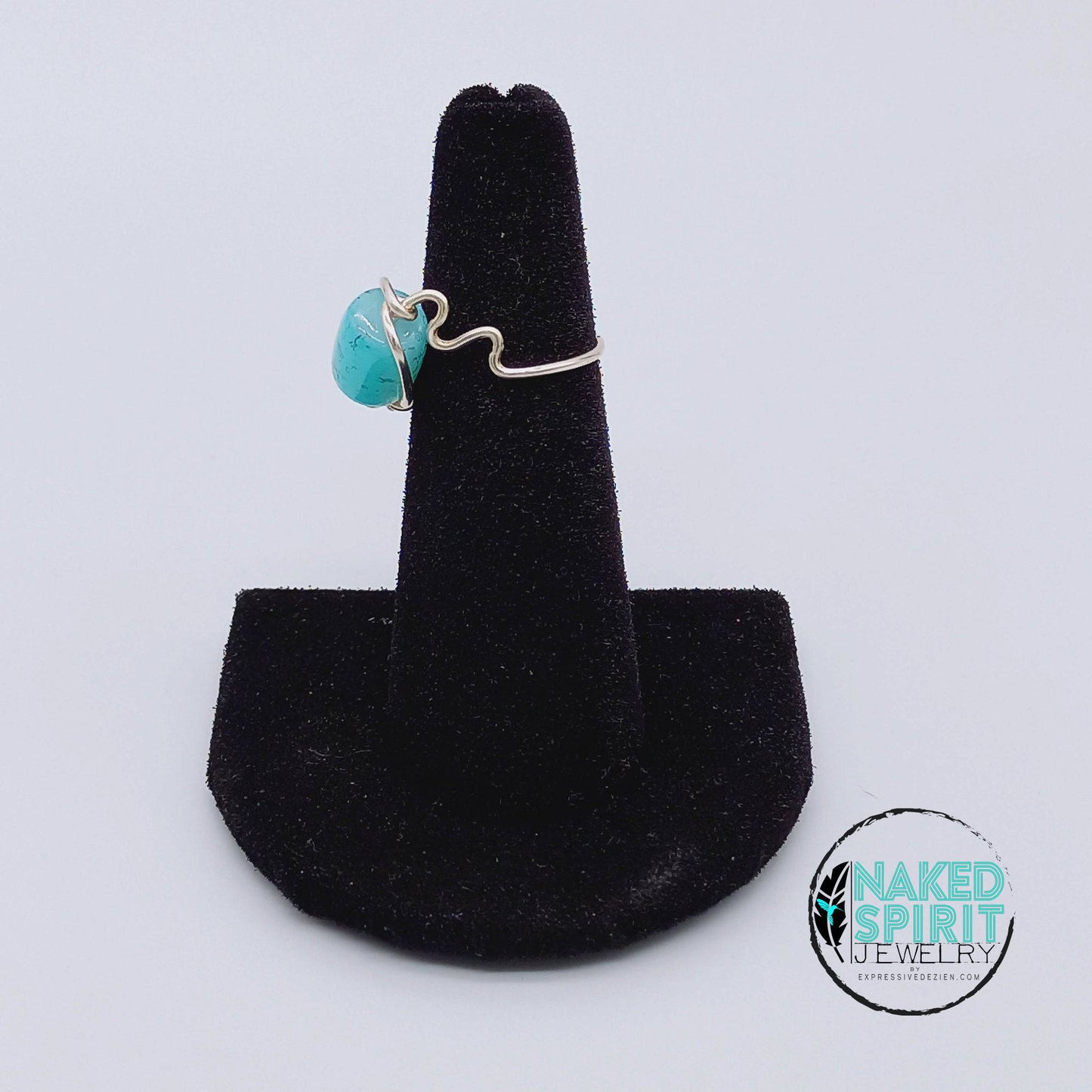 Silver Teal Bead Crazy Swirl Wrapped Ring - Expressive DeZien