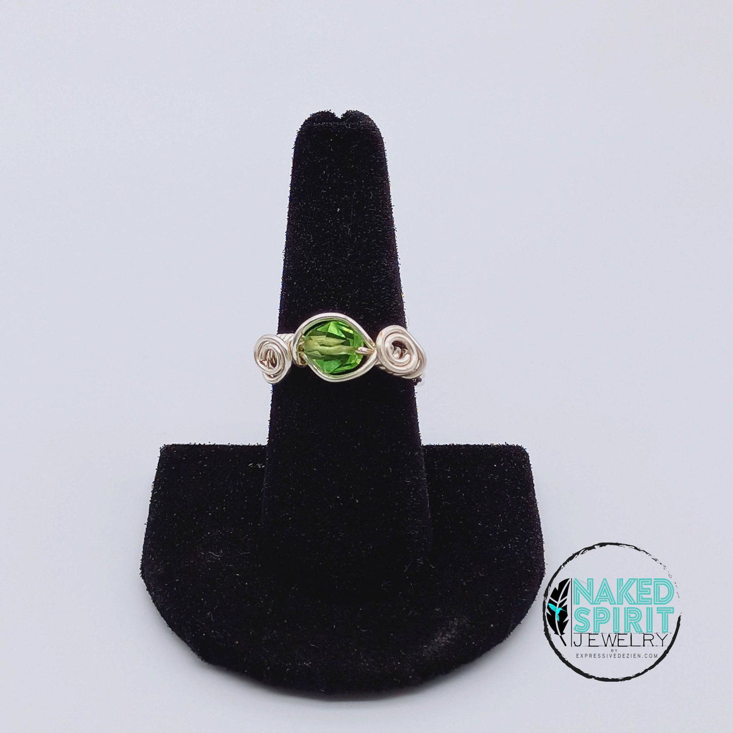 Silver Green Bead Wrapped Ring - Expressive DeZien