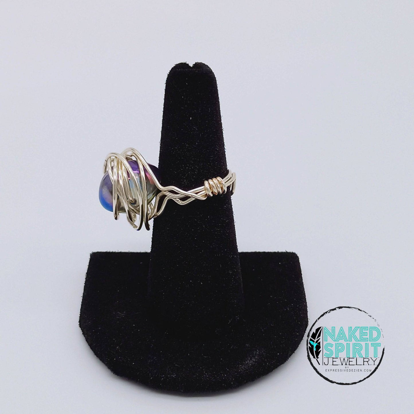Silver Crystal Ball Bead Wrapped Ring - Expressive DeZien
