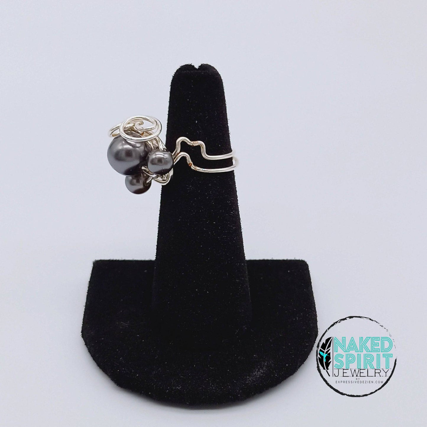 Silver Three Charcoal Bead Wrapped Ring - Expressive DeZien