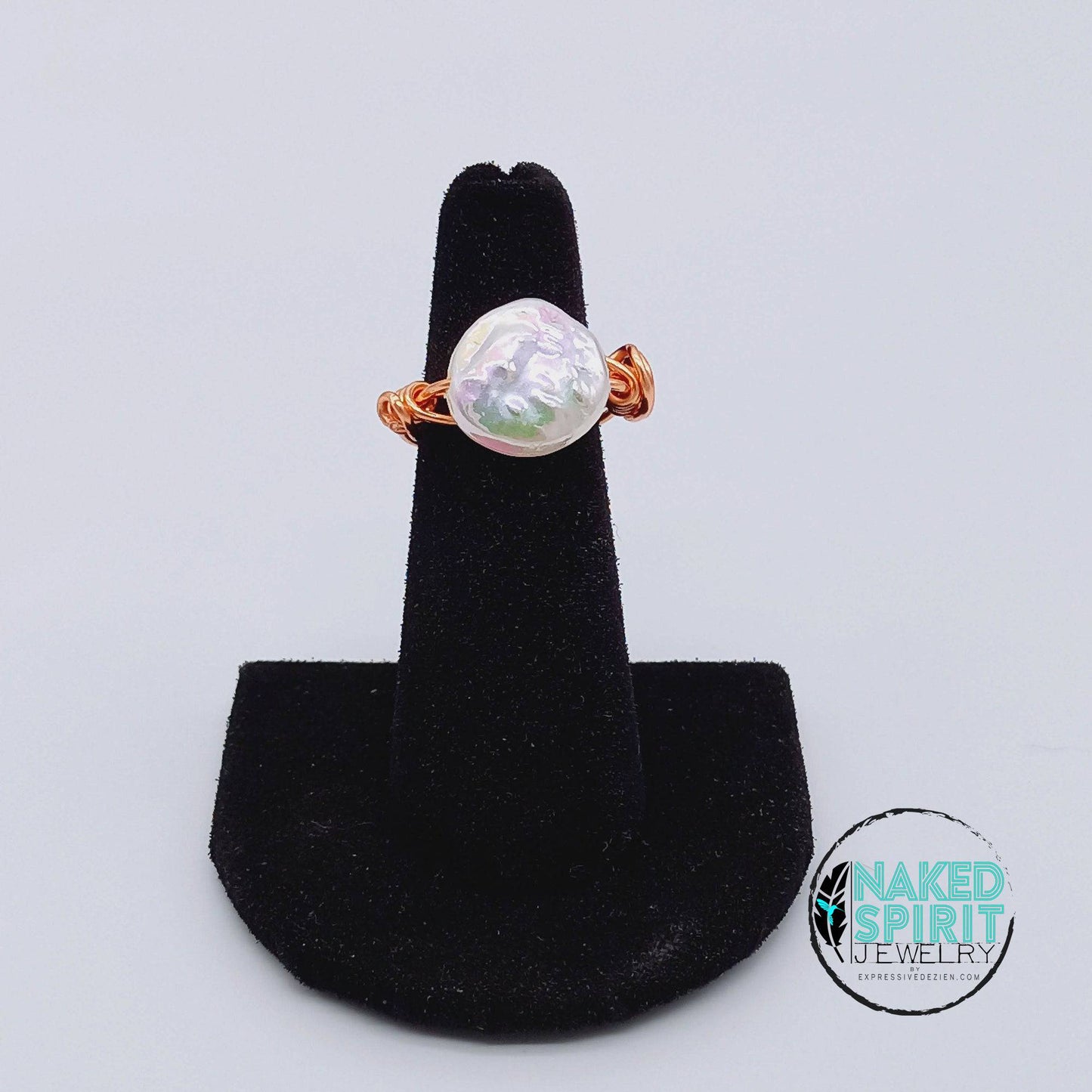 Copper Iridescent White Abalone Wrapped Ring - Expressive DeZien