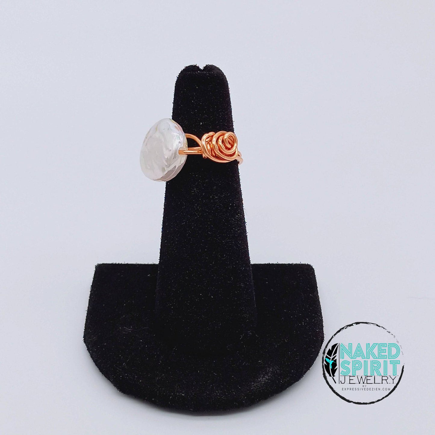 Copper Iridescent White Abalone Wrapped Ring - Expressive DeZien